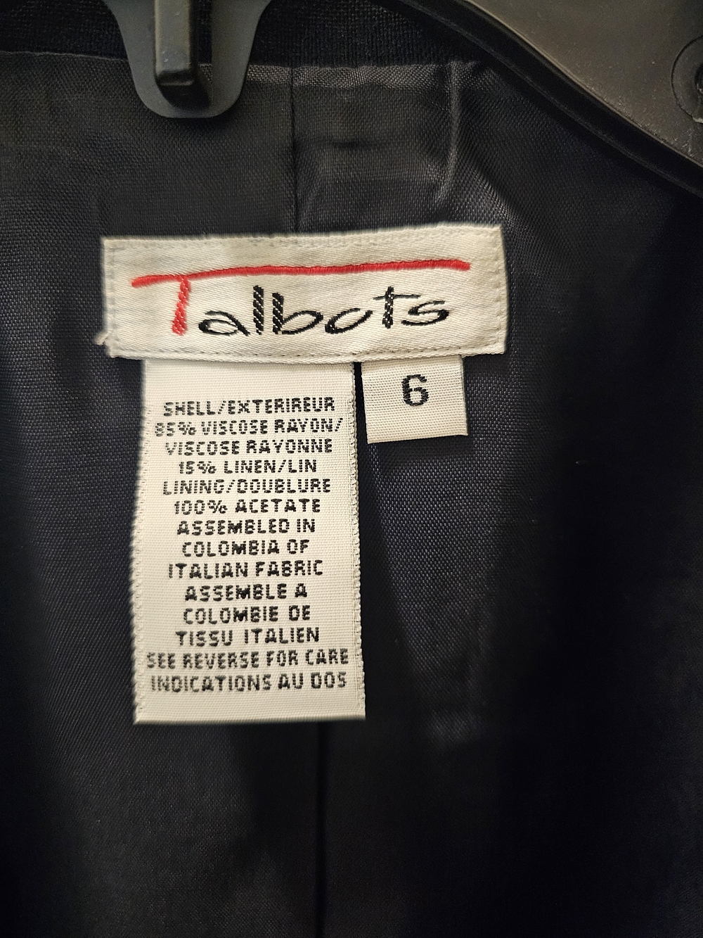 Talbots Black Lining Size 6 - Classic Jacket Interior